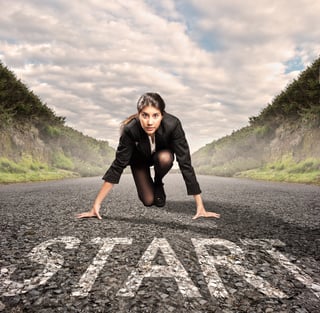 Woman in suit at start lineSM